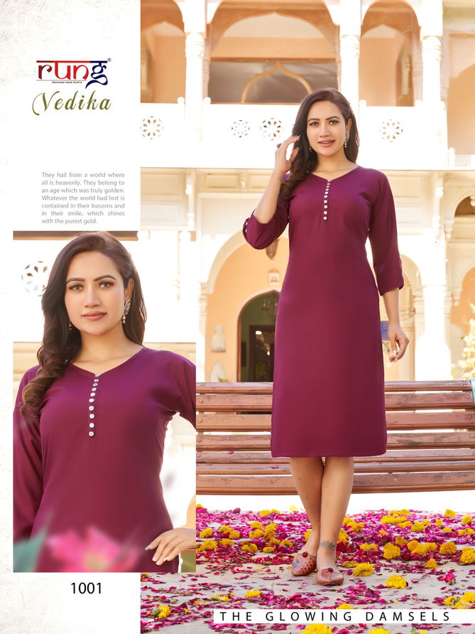 Vedika By Rung Heavy Rayon Designer Kurtis Wholesale Price In Surat